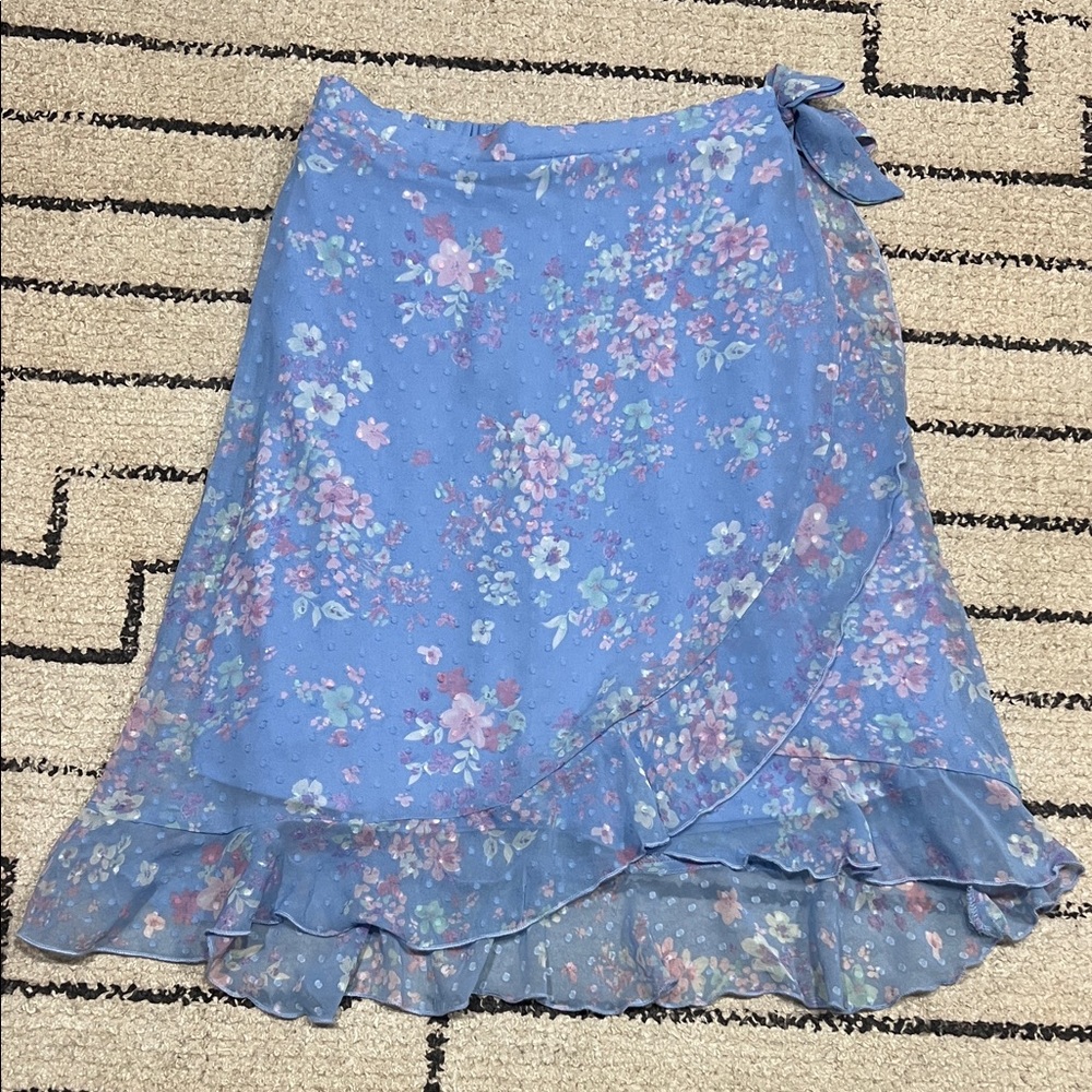 Zunie Floral Blue Wrap Skirt